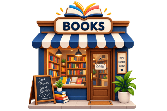 Illustration of a cozy bookstore storefront